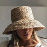 Fashion Women Wide Brim Raffia Hat Women Vacation Beach Hats Flat Top Straw Hat Summer Sun Hat Ladies UV Bucket Hat Wholesale