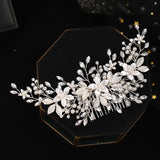 Silver Color Flower Hair Comb Clip Girls Handmade Alloy Pearl Hairpin Bridal Tiaras Wedding Hair Accessory Crystal Hair Jewelry