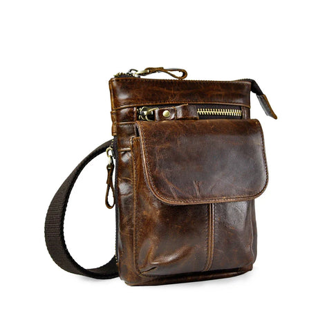 Original Leather Male Casual Design Mini Shoulder Messenger Crossbody bag Fashion Belt Waist bag Travel Small Pouch Men 611-18