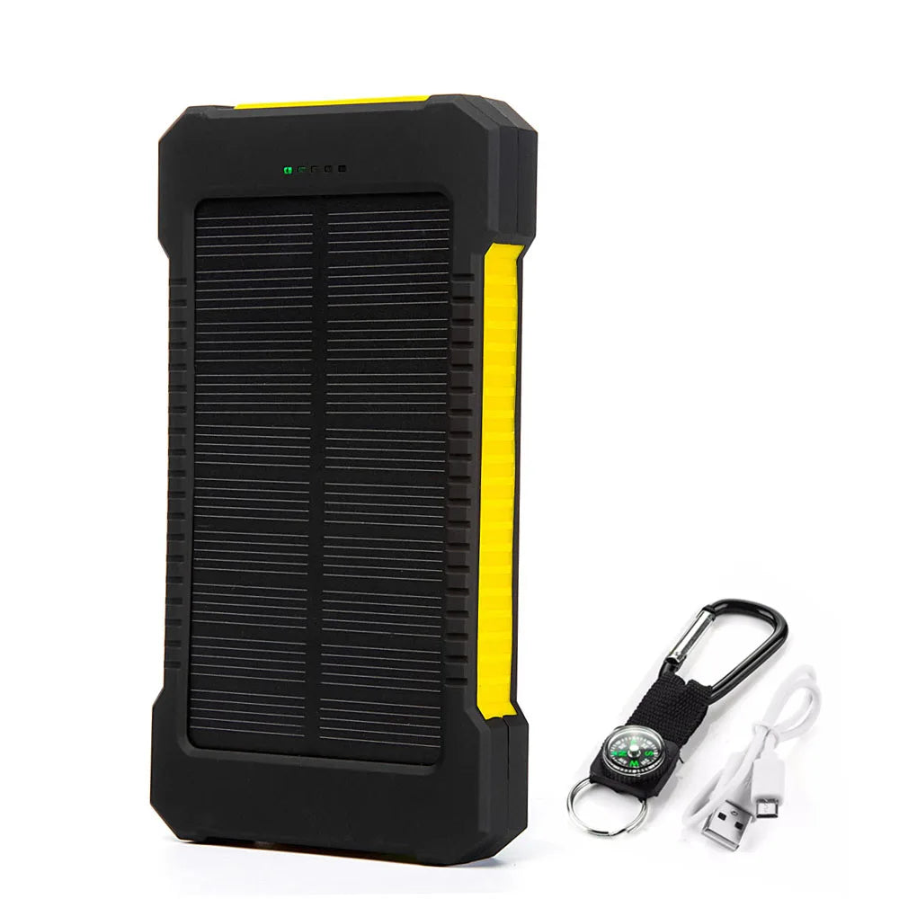 For Xiaomi iPhone Solar Power Bank 10000mAh External Battery Fast Charging waterproof Powerbank With SOS Flashlight Poverbank