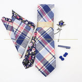 5 PCS Luxury Cotton Patchwork 7cm Tie Set Brooch Pin Clip Hankie Cufflink Men Party Daily Striped Floral Cravat Gift Accessory