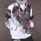 Hip Hop Hooded Jacket Men Street Dance Graffiti Hoodies Cotton Loose Casual Sweatshirts Streetwear Harajuku Printed Cardigan