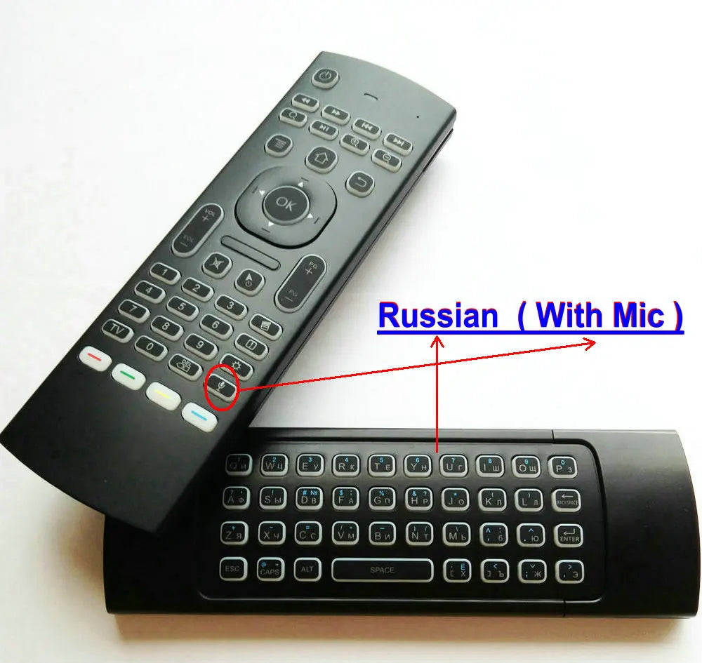 MX3 backlight Mic Voice Air Mouse Mini keyboard Russian English 5 IR Learning for Android Smart TV Box PC Remote Control