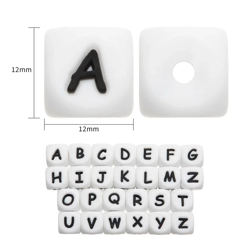 TYRY.HU 50-500Pcs 12mm Silicone Letter Beads BPA-Free Colorful Alphabet Silicone Chewing Beads DIY Baby Teething Toy Accessories