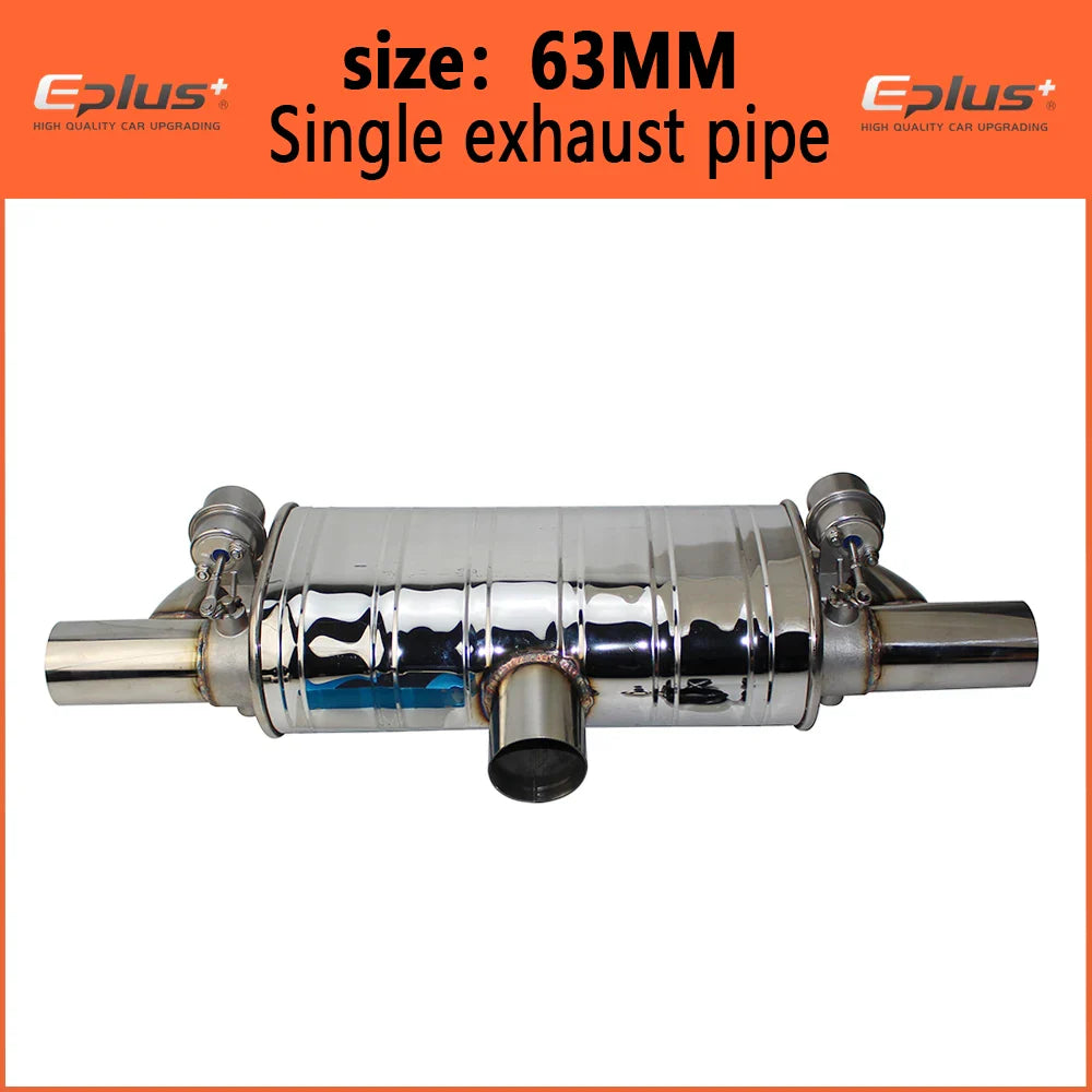 EPLUS Car Exhaust Pipe Vacuum Pump Variable Valve Mufflers Remote Control Stainless Steel Universal T Shape One In Two Out 63MM