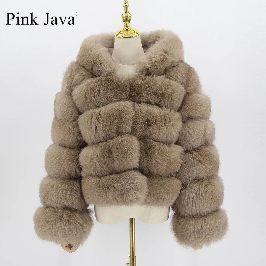 pink java QC20110 women winter fur coats real fox fur coat natural fur jacket hood fur coat luxury fashion fur clothes wholesale