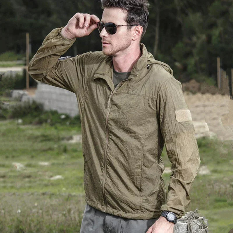 Summer Lightweight Tactical Jacket Men's Windbreaker Thin Skin Hooded Raincoat Military Quick Dry Breathable Waterproof Jacket