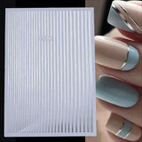 3D Silver Frame Nail Sticker Silver Bronzing Stripe Lines Sliders For Nails Tribal Pattern Decals Marble Blooming Nail Tattoos