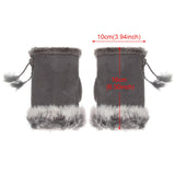 1 Pair New Fashion Faux Rabbit Hair Gloves Suede Leather Fingerless Soft Stretch Gloves Women Girls Winter Thicken Warm Mittens