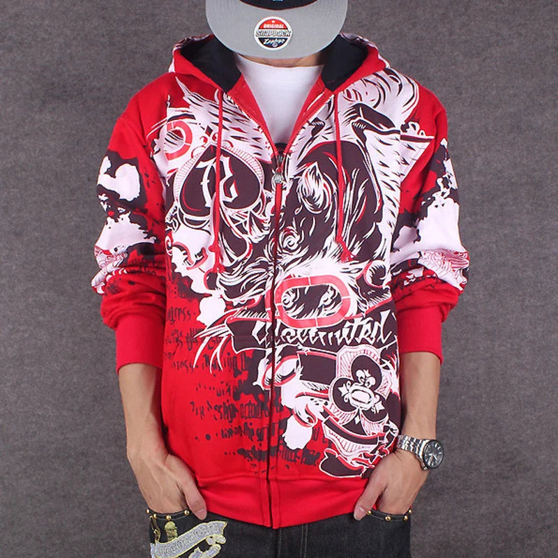 Hip Hop Hooded Jacket Men Street Dance Graffiti Hoodies Cotton Loose Casual Sweatshirts Streetwear Harajuku Printed Cardigan