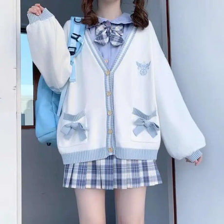 Japanese Girls Loli V-neck JK Uniforms Cute Sweet Sweater Jackets Cardigan Women Student School College Style Cosplay Costumes