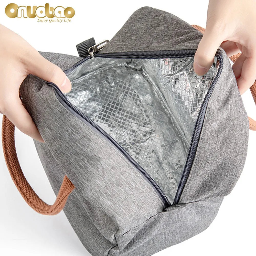 Thermal Lunch Bag for Men&Women Gray Oxford Cloth Aluminum Foil Insulation Shoulder Bag Waterproof Picnic cooler Bag