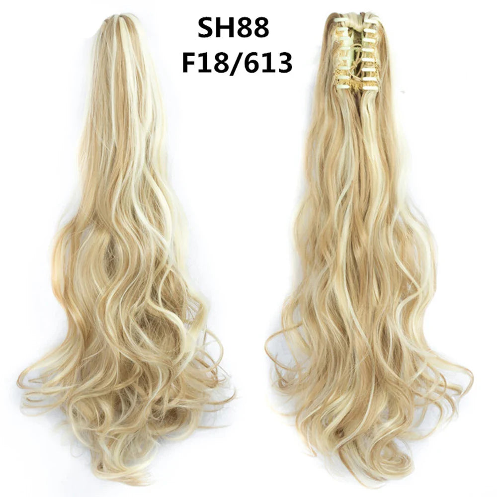 Budabuda 24Inch Long Straight Ponytail Hair Extensions For Women Synthetic Claw On Ponytail Hairpiece Black Blonde Brown