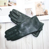 New women's leather color gloves sheepskin classic straight style knitted lining spring driving mittens autumn