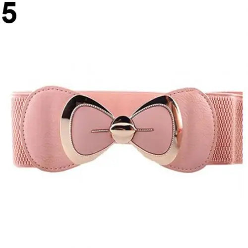 HOT SALES！！！New Arrival Women Bowknot Buckle Metallic Faux Leather Waistband Elastic Croset Waist Belt Wholesale Dropshipping