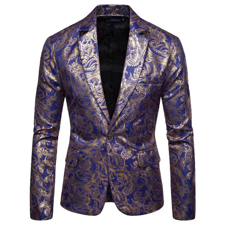 Men's Golden Floral Blazers Business Casual Suit Wedding Dress Gold Blazer Coats Jackets