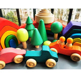 Montessori Wooden Toys Elemental Rainbow Stacking Blocks /Unpaint Wood Tree Building Stacking Car Volcano Coral Sea Wave