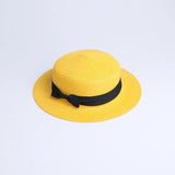 2019 Parent-child wholesale sun flat straw hat boater hat girls bow summer Hats For Women kid and Beach flat panama straw hat