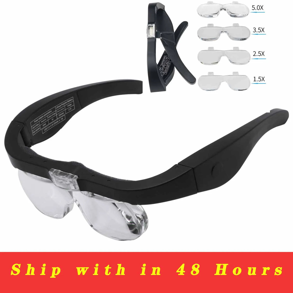 Magnifying Glasses Reading  Watchmaker Repair Wearing Magnifier 1.5X 2.5X 3.5X 5.0X Usb Rechargeable with Led Light