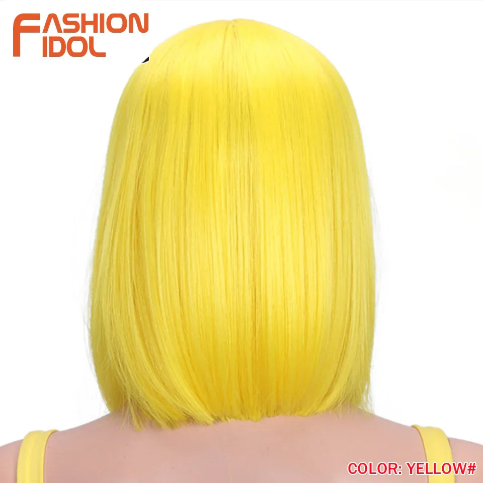 FASHION IDOL 10 Inch Bob Wigs Straight Hair Lace Wigs For Women Cosplay Wigs Heat Resistant Fake Hair Synthetic Free Shipping