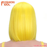 FASHION IDOL 10 Inch Bob Wigs Straight Hair Lace Wigs For Women Cosplay Wigs Heat Resistant Fake Hair Synthetic Free Shipping