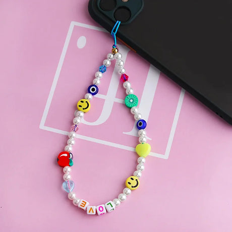 New Mobile Phone Chains Strap Lanyard Colorful Pearl Soft Pottery Rope Cell Phone Case Hanging Cord for Women Wholesale