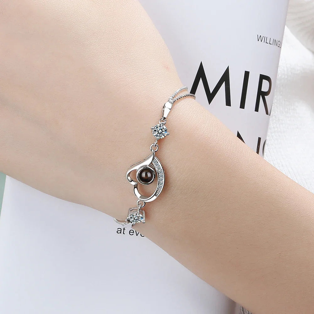 Hot Fashion 925 Sterling Silver Zirconia Projection Double Layer Heart Shaped Bracelets For Women Gift S-B242