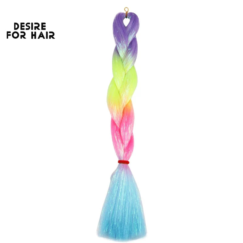 Desire for Hair 5Packs Synthetic Braiding Hair Christmas Colors Mix Tinsel Glitter Green Synthetic Hair Extensions Jumbo Braids