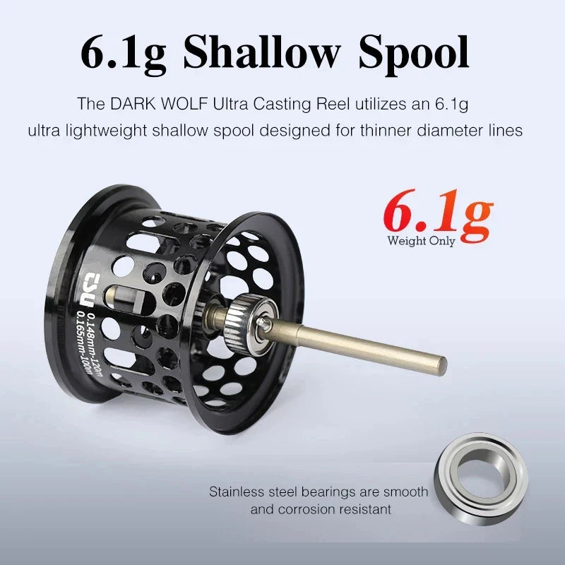 TSURINOYA Baitcasting Reel Coil Ultra Light 135g BFS 6.1g Spool Bait Finesse Dark Wolf KF50S Shallow Spool Free Shipping Gear