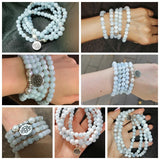 Women Bracelet Natural Stone Bracelet Beads Aquamarin with Lotus Charm Yoga Bracelet 108 Mala Necklace for Men Women