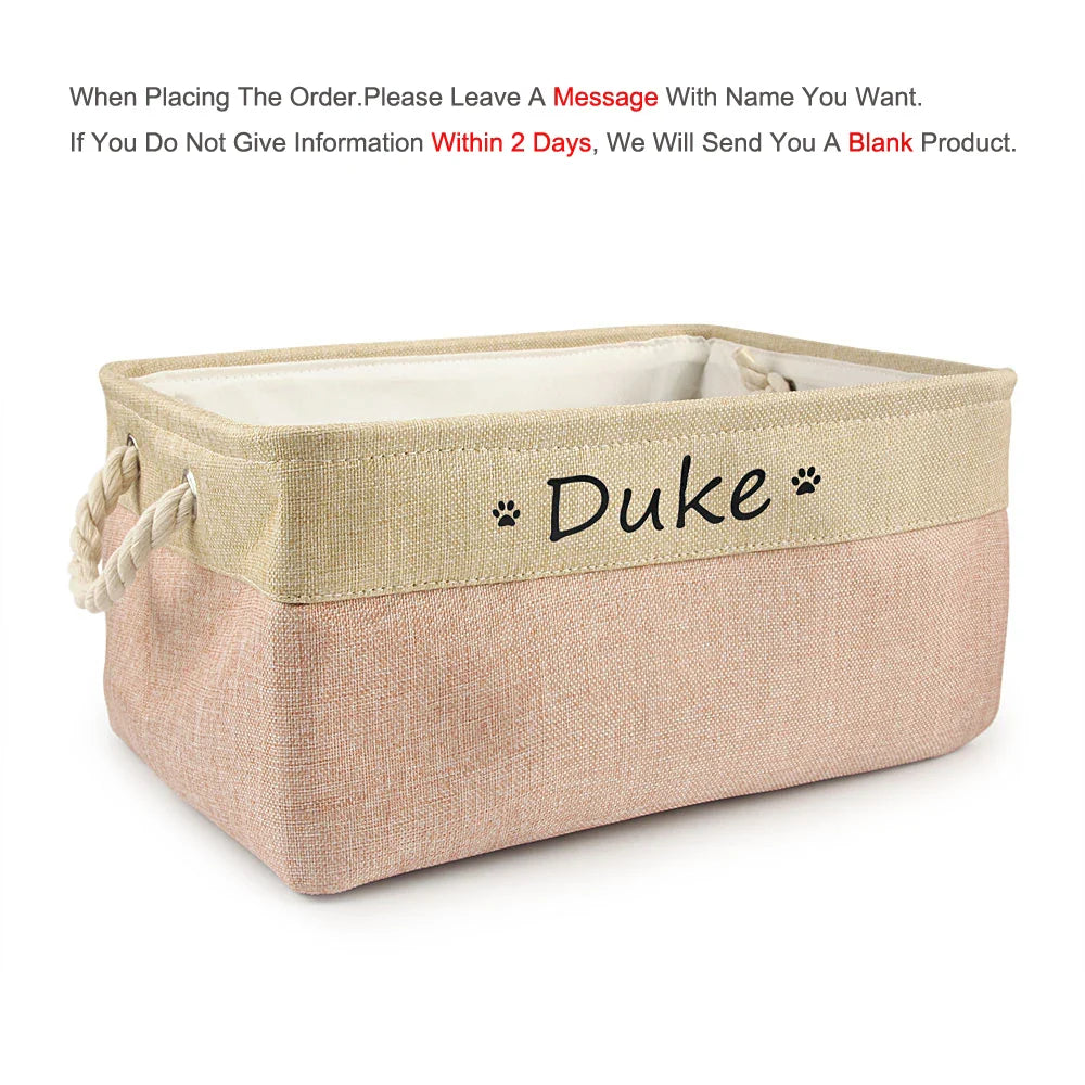 Custom Name Dog Toy Basket Cat Pet Foldable Box Print Personalized ID Storage Baskets For Clothes Pet Accessories