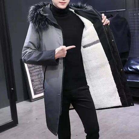 Men Winter New Warm Casual Fur Hooded Jacket Parkas Men Outdoor Fashion Warm Thick Pockets Army Coat Parkas Men