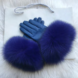 Real Sheepskin Fox Fur Gloves Women's Genuine Leather Glove Winter Warm Fashion Style Natural Fluffy Fox Fur Oversized Customize