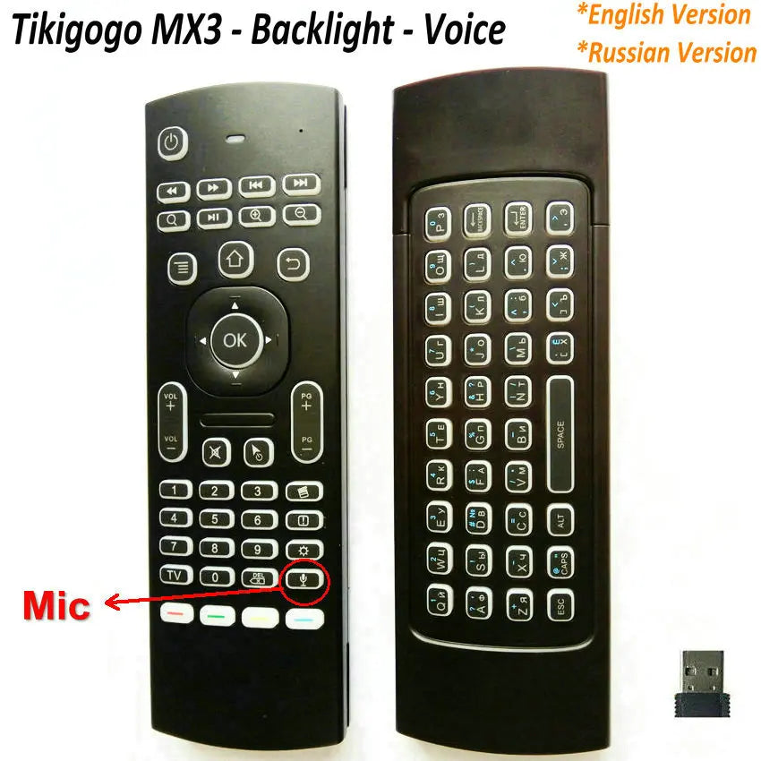 MX3 backlight Mic Voice Air Mouse Mini keyboard Russian English 5 IR Learning for Android Smart TV Box PC Remote Control