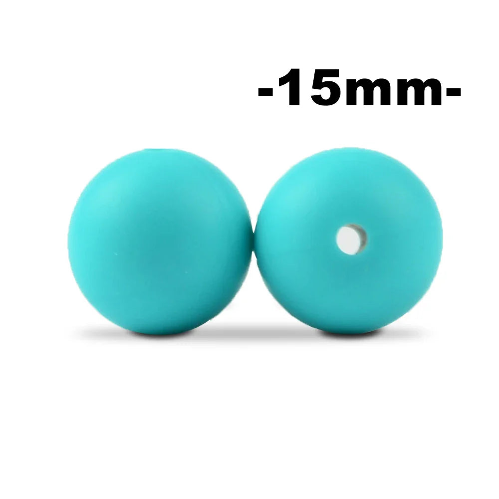 15mm 100pcs Round Silicone Beads Teether Baby Nursing Necklace Pacifier Clip Oral Care BPA Free Food Grade Colorful