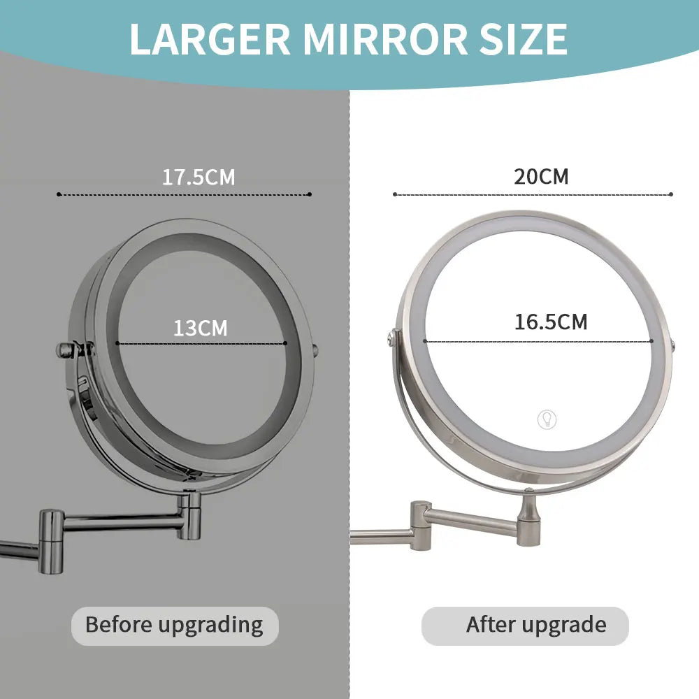 8 Inch Wall Mounted Bathroom Mirror Adjustable LED Makeup Mirror 10X Magnifying Touch Vanity Cosmetic Mirrors with Light