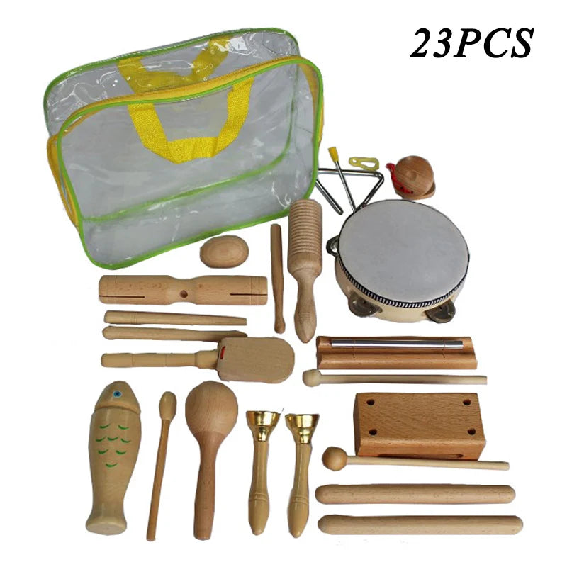 Log Percussion Instrument Set Toy Wooden Sand Hammer Drum Double Sound Tube Beginner Music Teaching Aids For Preschool Children