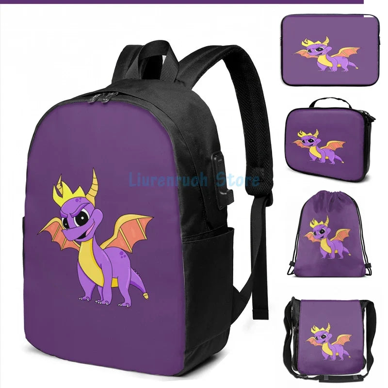 Funny Graphic print Spyro the dragon(2) USB Charge Backpack men School bags Women bag Travel laptop bag