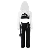 Girls Hip Hop Dance Sports Sets Kids Hooded Net Cover Up Crop Tops Vest And Pants Suit Fashion Jazz Modern Street Dance Costumes