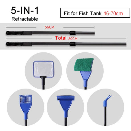 6-IN-1 Aquarium Cleaning Tools Kits Fish Tank Clean Set Fish Net Gravel Rake Algae Scraper Fork Sponge Brush Glass Cleaner