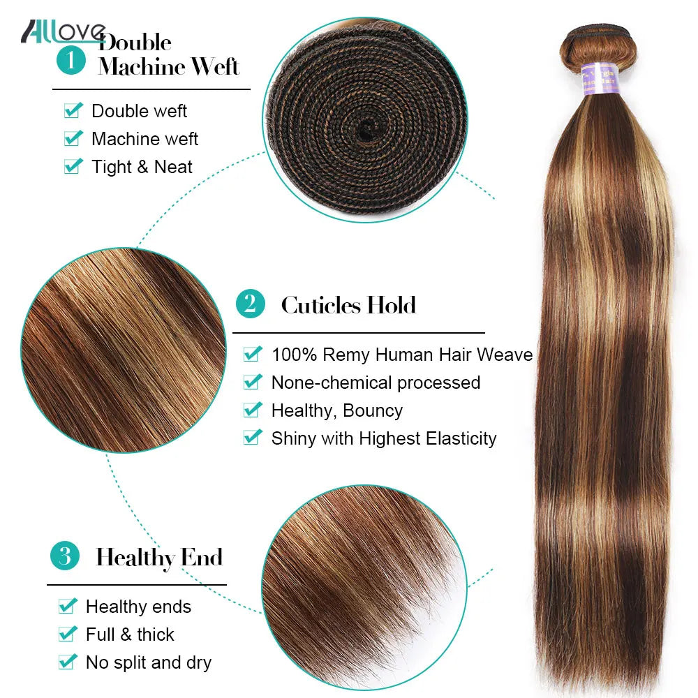 Allove 30 32 Inch Highlight Bundles Human Hair Bone Straight Human Hair Bundles Ombre Honey Blonde Brazilian Remy Hair Extension