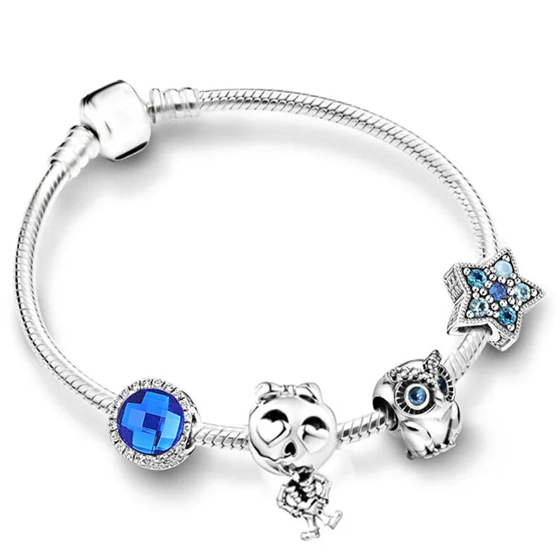 ZMFINES 2022 New Silver Color Charm Bracelets With Blue Star Moon Beads Pendant For Women Space Series Jewelry Gift Dropshipping