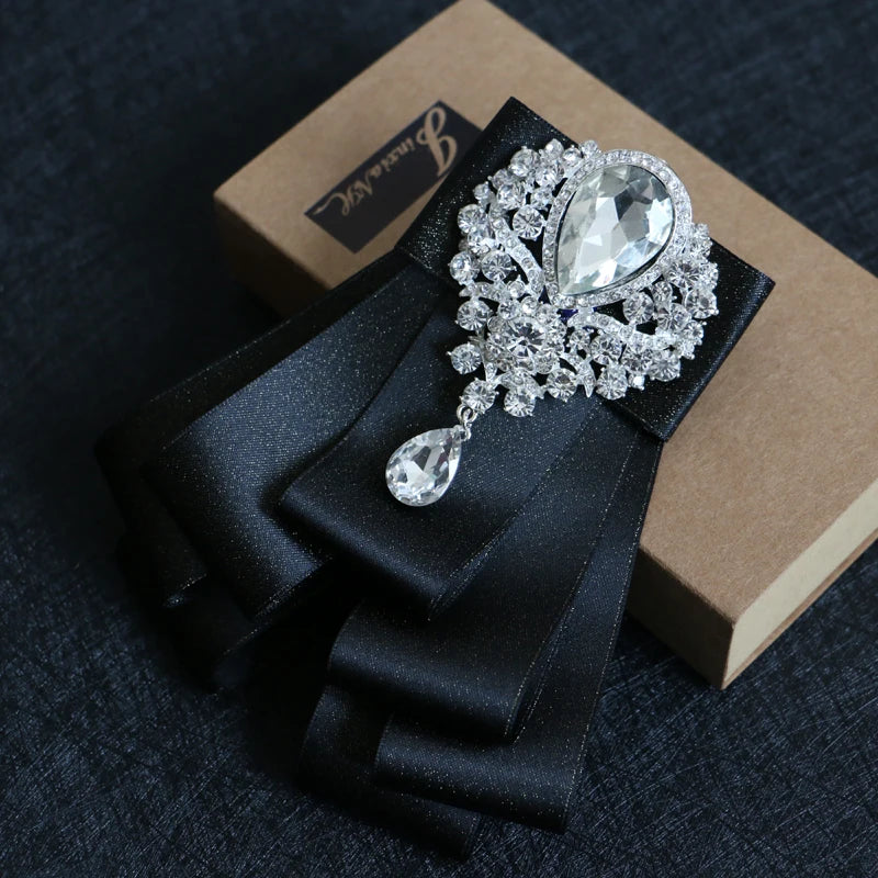 Handmade British Style New Diamond Bow Ties for Men's Wedding Groomsman Fashion Shirt Suit Accessories Bowtie Collars Flower Set