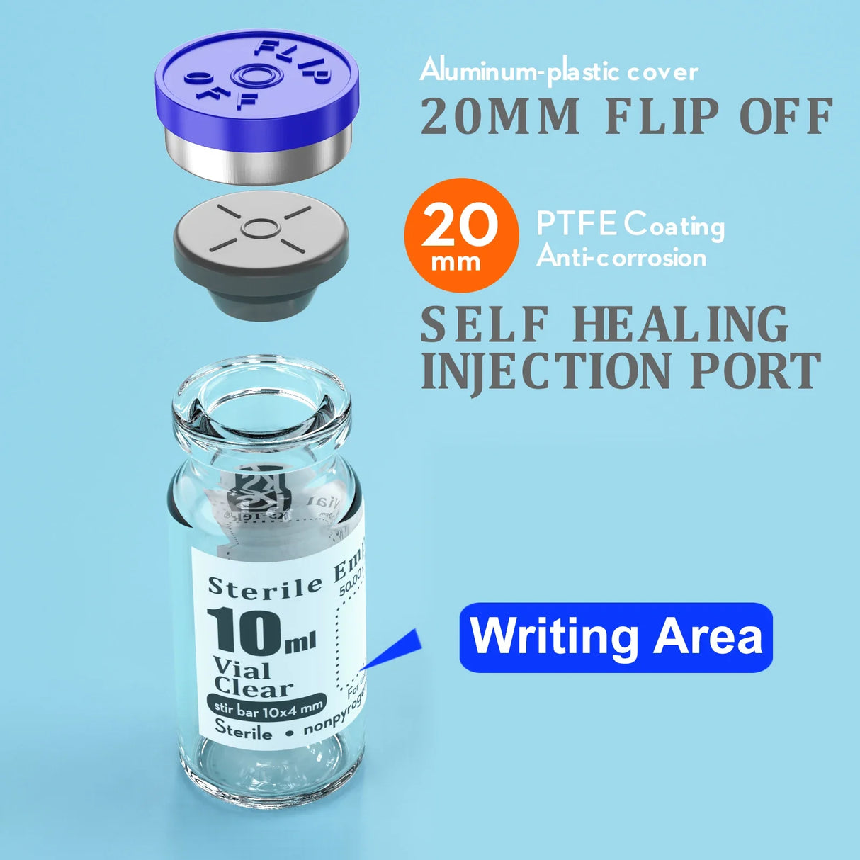 Ks-Tek Sterile Empty Vials with Self Healing Injection Port,with Flip Off Aluminum Cap,Sterile Package