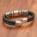 Fashion Men‘s Women’s Titanium Steel Double Braided Leather Bracelet Stainless Magnetic Clasp Wrist Jewelry Gift Free Shipping