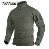 TACVASEN  1/4 Zipper Ripstops T-shirts With Zipper Pockets Mens Long Sleeve Tactical T-shirts Police Work Tees Tops Pullover