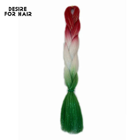 Desire for Hair 5Packs Synthetic Braiding Hair Christmas Colors Mix Tinsel Glitter Green Synthetic Hair Extensions Jumbo Braids