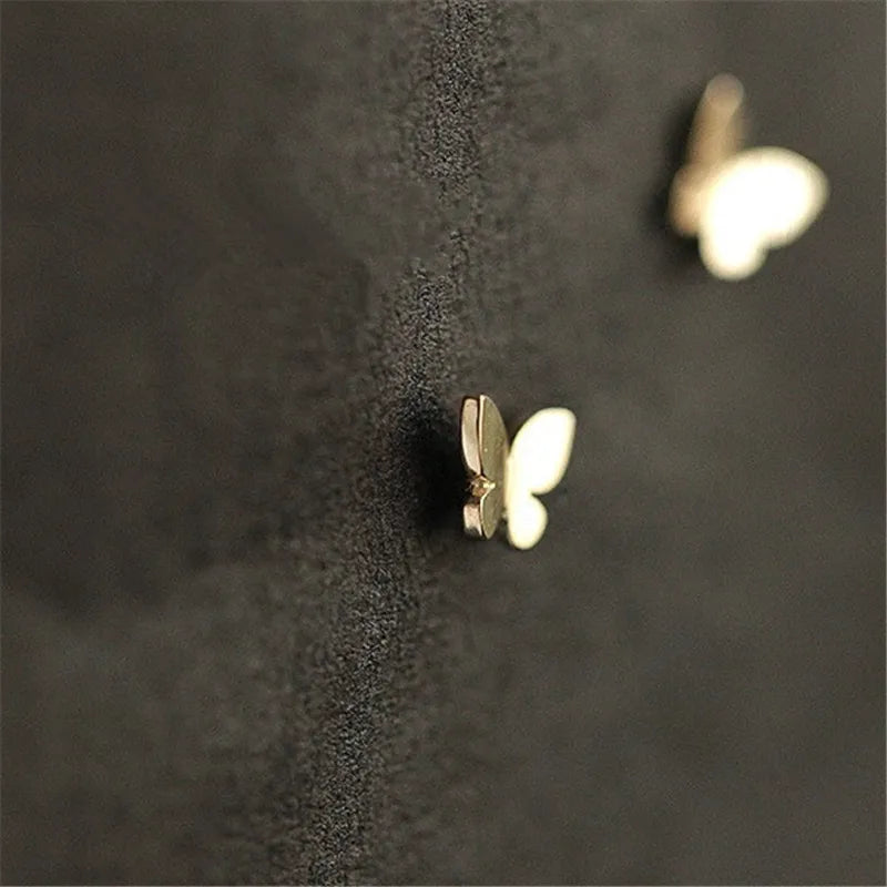 925 Sterling Silver Plating 14k Gold Simple Shiny Glossy Butterfly Earrings Women Korean Sweet Student Jewelry Accessories