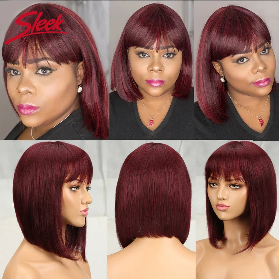 Sleek Short Bob Wigs With Bang Brazilian Straight Hair Wigs For Women Brown P4/30# Glueless Machine Made Cheap Human Hair Wigs