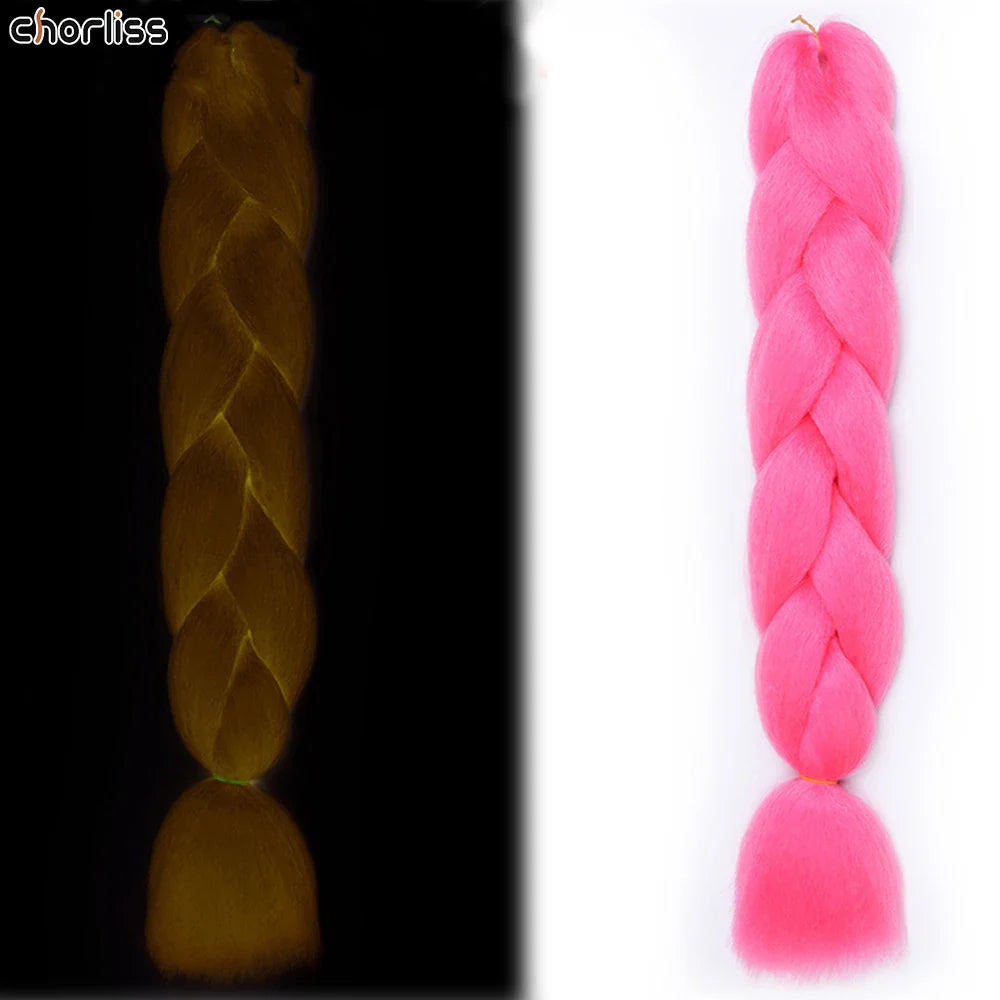 24 Inches 100g Glowing Synthetic Jumbo Braids Fluorescent Green Shinning Hair In The Darkness Crochet Braiding Hair Extensions